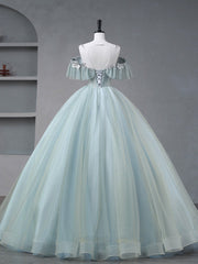 A-Line Blue Tulle sequin Lace Long Prom Dresses, Blue Lace Sweet 16 Dresses