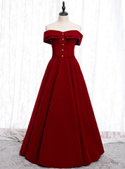 A-Line Burgundy Off the Shoulder Long Prom Dresses