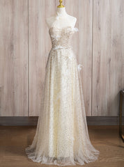 A-line Champagne Halter Sequins Prom Dresses