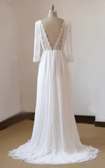 A-Line Chiffon Lace White  Satin Weddig Dress