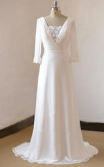 A-Line Chiffon Lace White  Satin Weddig Dresses