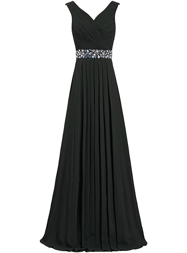 A-Line Chiffon V-neck Floor Length Bridesmaid Dress With Beading