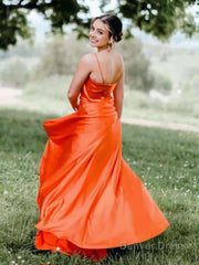 A Line Cowl Neck Satin Prom Dress With Slit