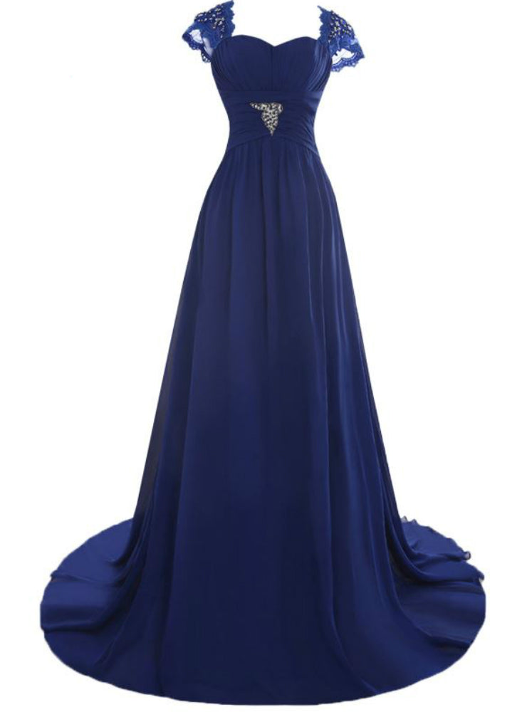 A-Line Floor Length Chiffon Blue Mother of the Bride Dresses