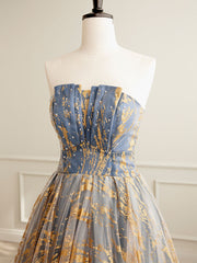 A-Line Gold/Blue Lace  Short Prom Dresses, Cute Homecoming Dresses with Beading