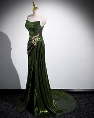 A-line Green Sequins Mermaid Long Party Dresses, Mermaid Sequins Green Prom Dresses