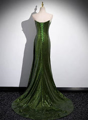 A-line Green Sequins Mermaid Long Party Dresses, Mermaid Sequins Green Prom Dresses