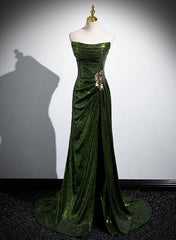 A-line Green Sequins Mermaid Long Party Dresses, Mermaid Sequins Green Prom Dresses