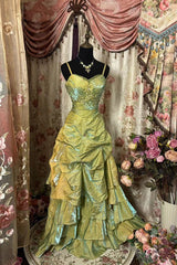 A Line Green Straps Sleeveless Party Dresses Green Long Prom Dresses