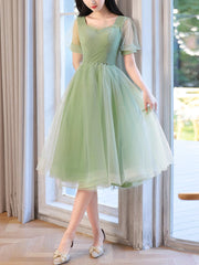 A-Line Green Tulle Short Prom Dresses, Green Short Formal Dresses