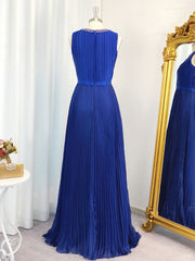 A-line Jewel Ruffles Floor-Length Chiffon Dresses