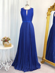 A-line Jewel Ruffles Floor-Length Chiffon Dresses