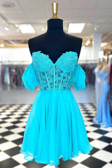 A Line Lace Off the Shoulder Homecoming Dresses with Appliques