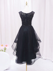 A-Line Lace Tulle Black Short Prom Dresses, High Low Black Homecoming Dresses