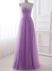 A-Line Lavender Tulle Sweetheart Neck Simple Prom Dresses