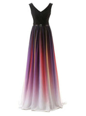 A-Line Long Floor Length Chiffon V-neck Pleats Bridesmaid Dresses