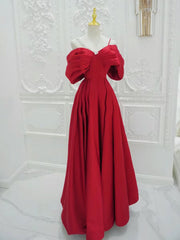 A-Line Off Shoulder Satin Red Long Prom Dresses, Red Long Formal Dresses