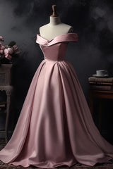 A-Line Off-the-shoulder Pink Sleeveless Strapless Long Prom Dresses