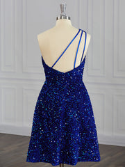 A-line One-Shoulder Sequin Short/Mini Velvet Sequins Dresses