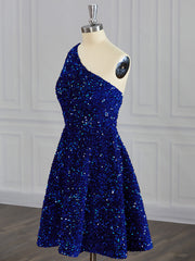 A-line One-Shoulder Sequin Short/Mini Velvet Sequins Dresses