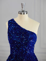 A-line One-Shoulder Sequin Short/Mini Velvet Sequins Dresses