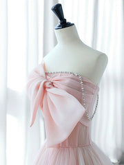 A-Line Pink Organza Long Prom Dresses, Pink Long Formal Dresses