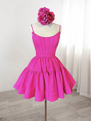 A-Line Pink Satin Short Prom Dresses, Backless Cute Pink Homecoming Dresses