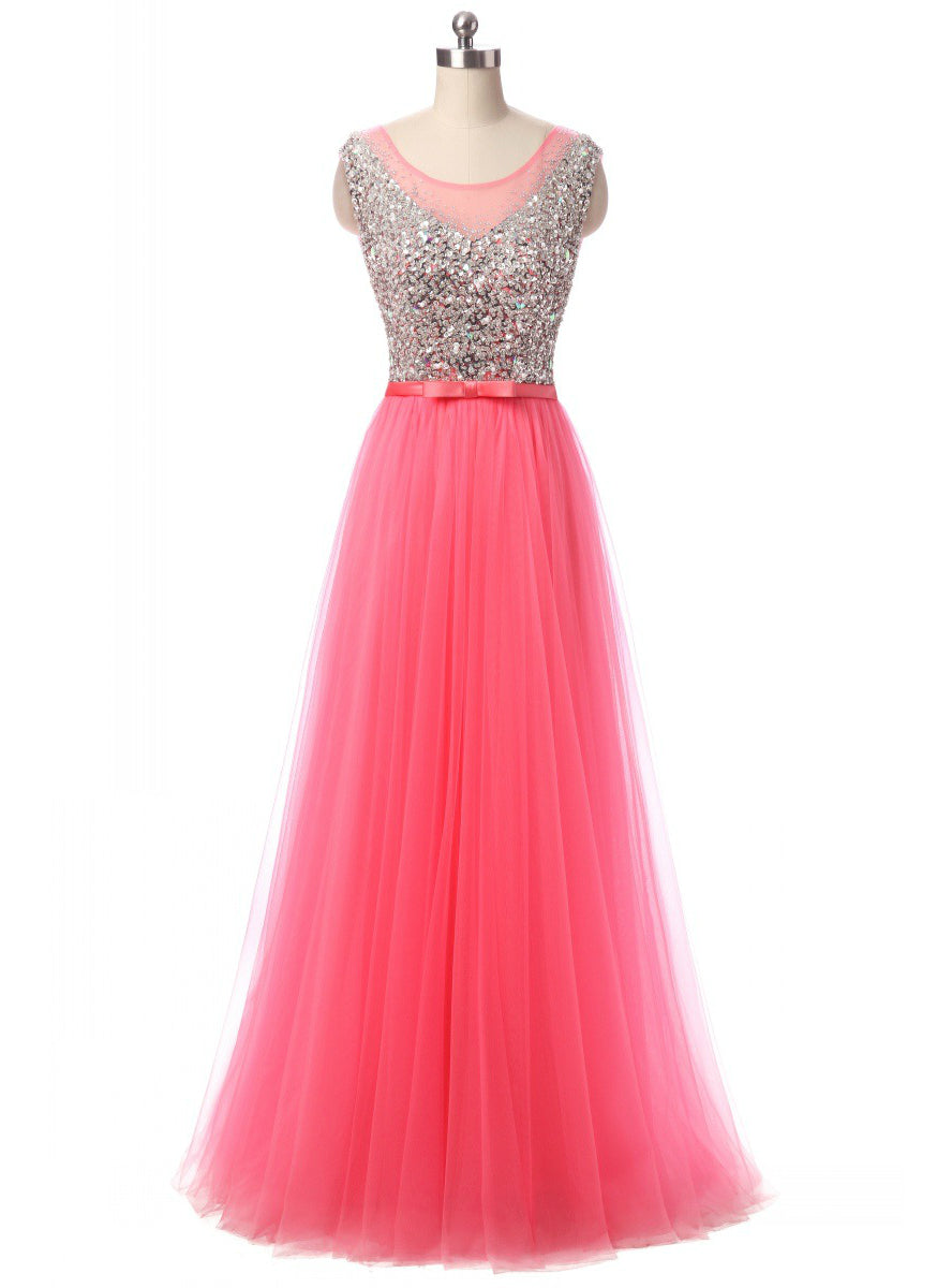 A-Line Pink Tulle Prom Dress