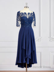 A-Line/Princess Bateau Tea-Length Chiffon Mother of the Bride Dresses With Appliques Lace