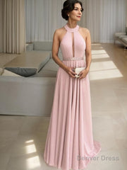 A-Line/Princess Halter Floor-Length Stretch Crepe Mother of the Bride Dresses With Ruffles