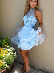 A-Line/Princess High Neck Short/Mini Tulle Homecoming Dresses