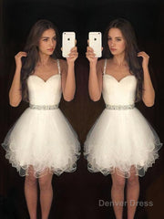 A-Line/Princess Sweetheart Short/Mini Tulle Homecoming Dresses With Beading