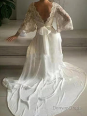 A-Line/Princess V-neck Court Train Lace Wedding Dresses With Belt/Sash