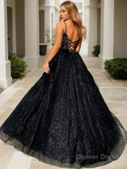 A-Line/Princess V-neck Floor-Length Prom Dresses