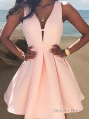 A-Line/Princess V-neck Short/Mini Satin Homecoming Dresses