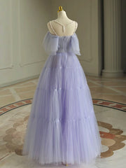 A-Line  Purple Tulle Purple Long Prom Dresses, Purple Long Formal Dresses