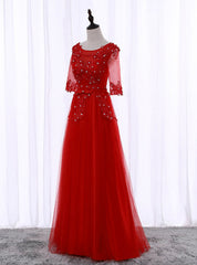 A-Line Red Half Sleeve Lace Bridesmaid Dresses