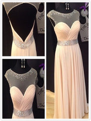 A Line Round Neck Floor Length Prom Dresses, Long Pink Formal/Bridesmaid Dresses