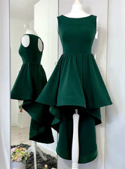 A-Line Round Neck High-Low Open Back Green Prom Dresses