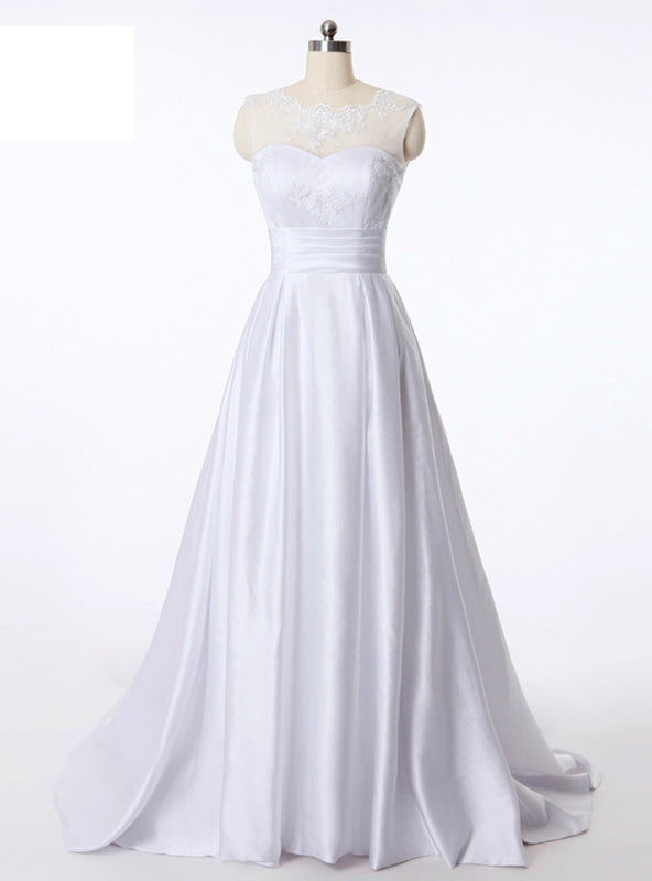 A-Line Satin Backless Wedding Dress