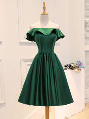 A-Line Satin Green Short Prom Dresses, Green Homecoming Dresses