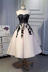 A-line Satin Short Prom Dresses,Homecoming Dresses with Black Lace