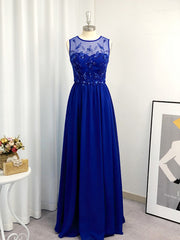 A-line Scoop Appliques Lace Floor-Length Chiffon Dresses