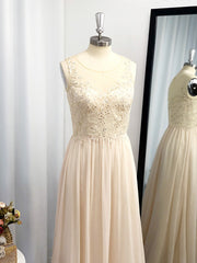 A-line Scoop Appliques Lace Floor-Length Chiffon Dresses