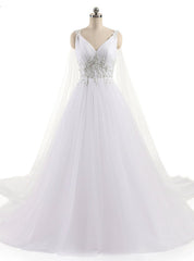 A-Line Sexy V Neck Custom Made Beaded Appliques Wedding Dresses