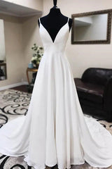 A-line Spaghetti Straps Lace Appliques Simple Wedding Dresses