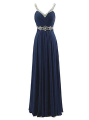 A-Line Spaghetti V-neck Chiffon Pleats Beading Bridesmaid Dresses