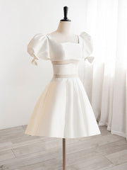 A-Line Square Neckline Ivory Short Prom Dresses, Cute  lvory Homecoming Dresses