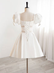 A-Line Square Neckline Ivory Short Prom Dresses, Cute  lvory Homecoming Dresses