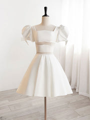 A-Line Square Neckline Ivory Short Prom Dresses, Cute  lvory Homecoming Dresses